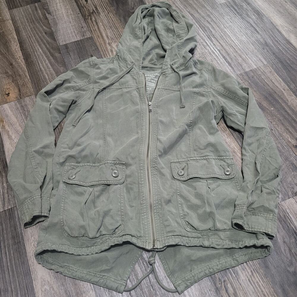 American Eagle Full Zip Up Green Hooded Sweatshirt Hoodie Women's Size Medium